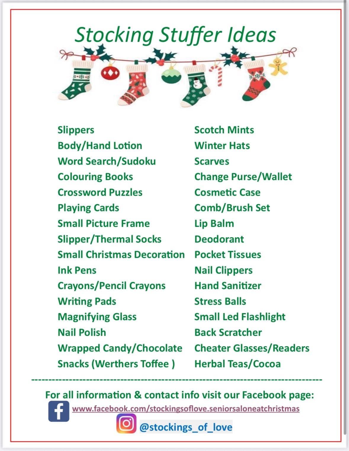 A stocking overflowing with small gifts for a senior